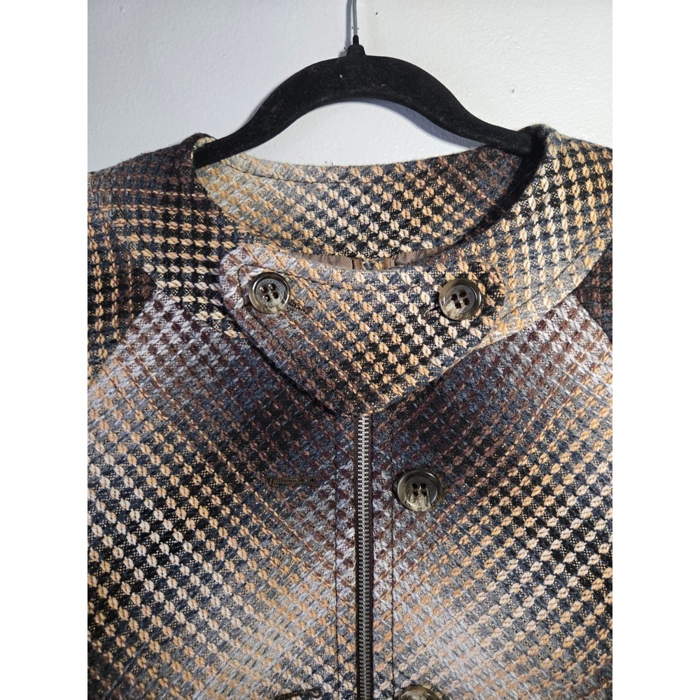 BCBGMAXAZRIA Cropped Wool Blend Plaid Jacket Brown Houndstooth Zip Button XS - Picture 3 of 8
